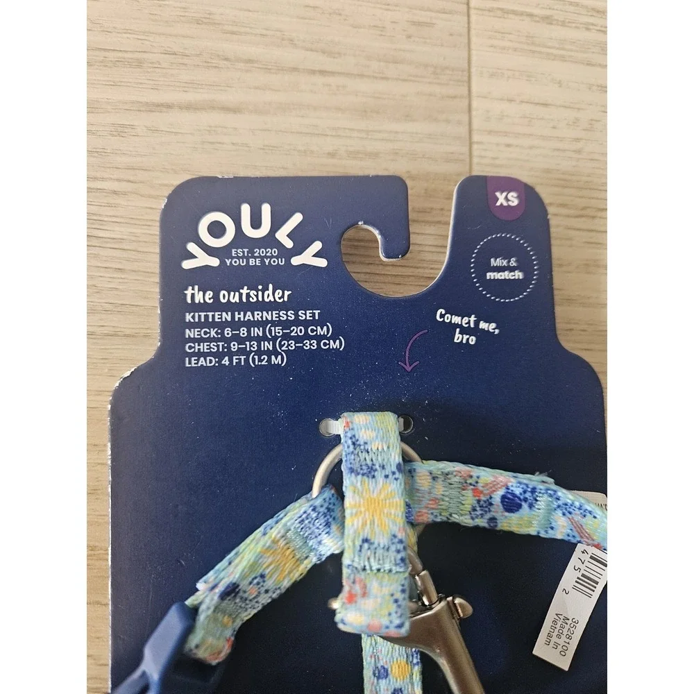 YOULY XS Kitten Harness and Leash Set Small Cat Adjustable Mesh Fireworks Stars
